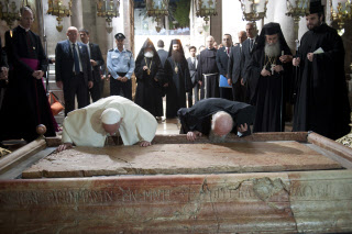 Pape François et BARTHOLOMEE 1er au St Sépulcre