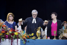 Protestants en fête à Strasbourg, France.