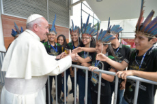 Voyage apostolique du pape François au Pérou. Aéroport de Puerto Maldonado au Pérou.