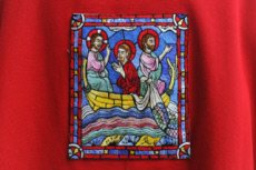 Broderie, représentation de la pêche miraculeuse.