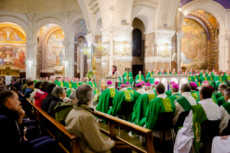 Messe célébrée en la basilique Notre Dame du Rosaire à Lourdes.