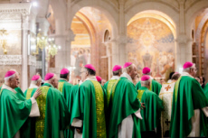 Messe célébrée en la basilique Notre Dame du Rosaire à Lourdes.