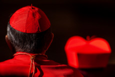 Illustration. Cardinal, calotte et barrette rouge.