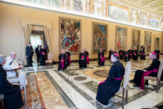 Le pape Franços reçoit au Vatican un groupe d'évêques français.