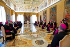 Le pape Franços reçoit au Vatican un groupe d'évêques français.
