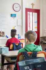 France, Covid-19, reprise des cours pour des élèves d'une classe de CE2.