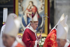 Le pape François lors la messe en la Solennité des saints Pierre et Paul Apôtres.