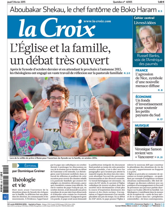 La Croix - "UNE" - 5 février 2015