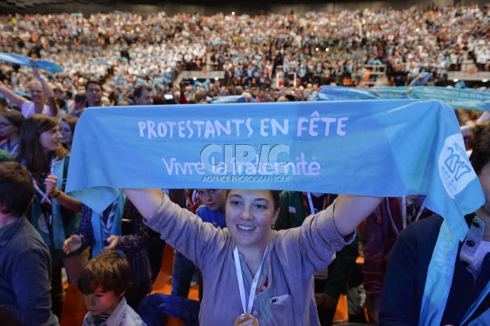 Protestants en fête à Strasbourg, France.