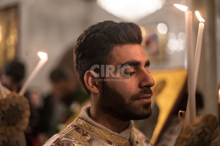 Noël orthodoxe dans l'église Saint-Porphyre à Gaza.