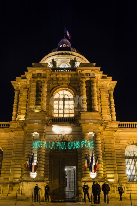 Manifestation contre le projet de loi bioéthique devant le Sénat à Paris.
