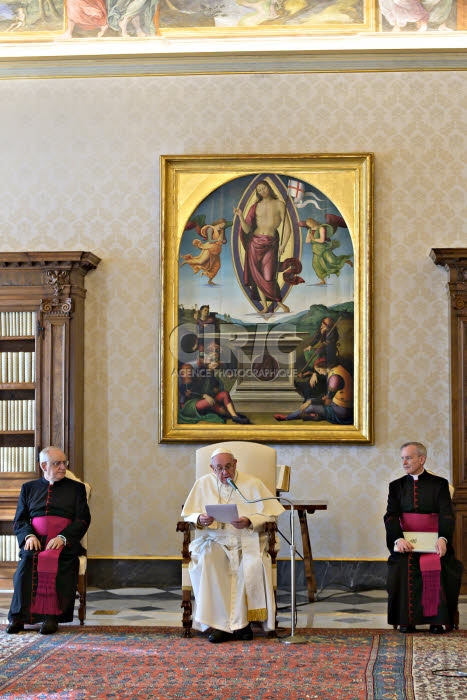 Coronavirus, audience générale restreinte dans le Palais apostolique. Vatican.