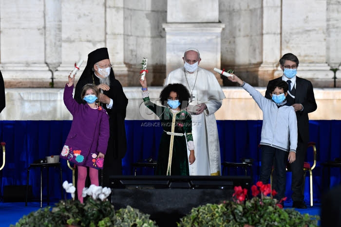Cérémonie organisée à Rome, le Pape et Bartholomée Ier.