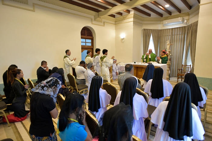 November 28, 2017 : Pope Francis celebrates a Mass at the archbishop's palace in Yangon, Myanmar.