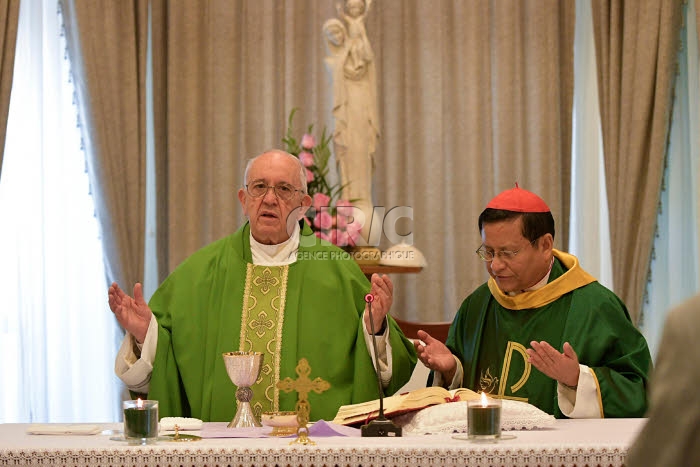 November 28, 2017 : Pope Francis celebrates a Mass at the archbishop's palace in Yangon, Myanmar.