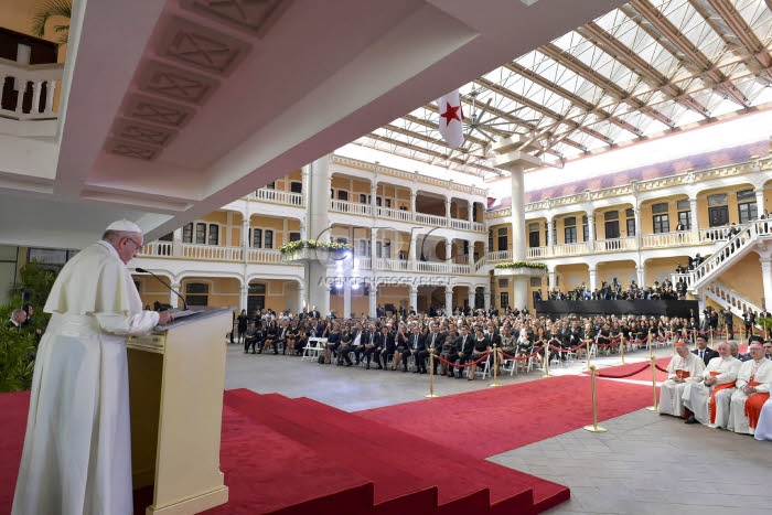 JMJ 2019 au Panama. Le pape François rencontre le corps diplomatique.