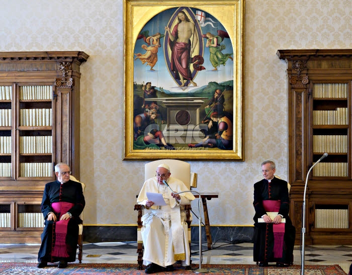 Coronavirus, audience générale restreinte dans le Palais apostolique. Vatican.
