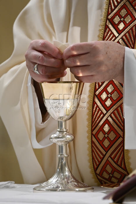 Mains du pape François lors de la célébration de l'eucharistie.